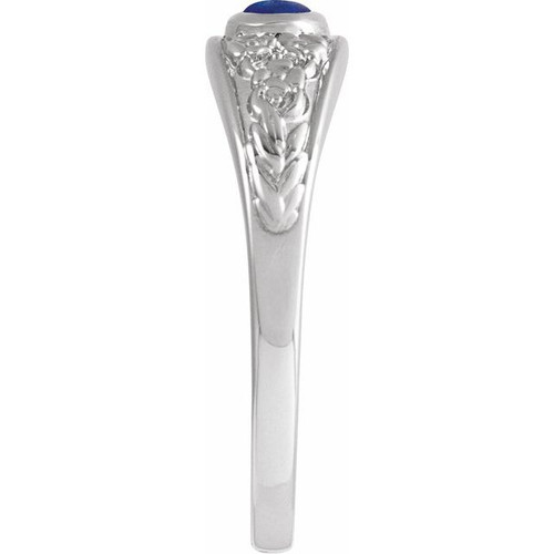 14K White Natural Lapis Cabochon Floral Ring