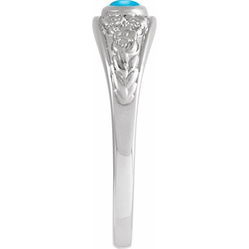 14K White Natural Turquoise Cabochon Floral Ring