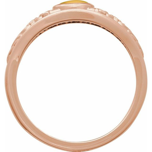 14K Rose Natural Citrine Cabochon Floral Ring