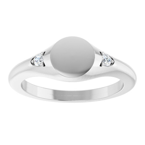 14K White Engravable Natural White Sapphire Signet Ring