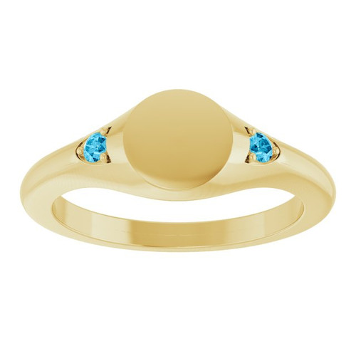 14K Yellow Engravable Natural Aquamarine Signet Ring