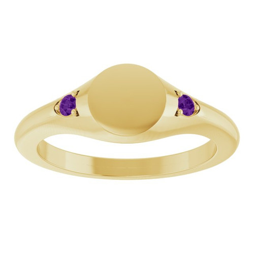 14K Yellow Engravable Natural Amethyst Signet Ring