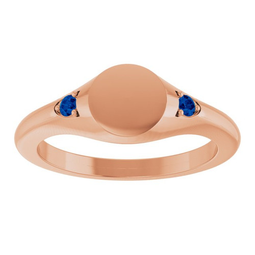 14K Rose Engravable Natural Blue Sapphire Signet Ring