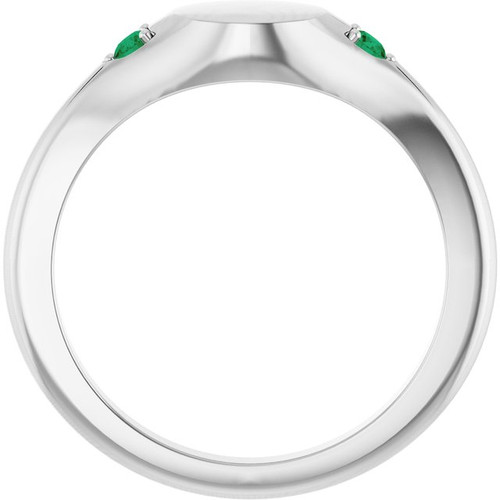14K White Engravable Lab-Grown Emerald Signet Ring