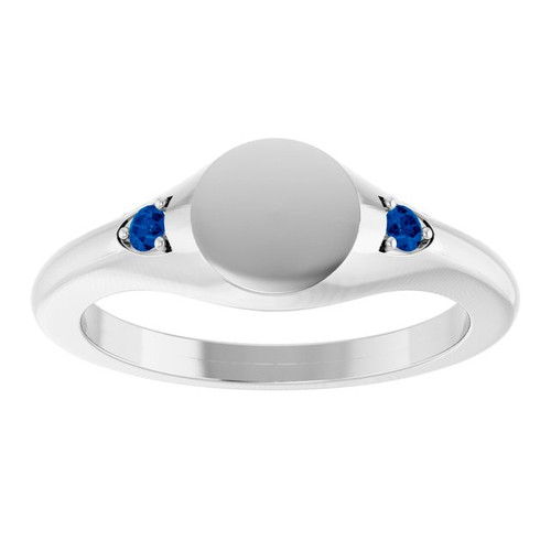 Platinum Engravable Lab-Grown Blue Sapphire Signet Ring