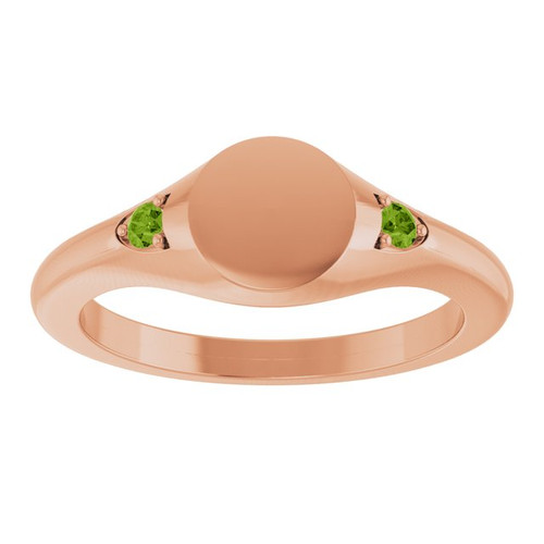 14K Rose Engravable Natural Peridot Signet Ring