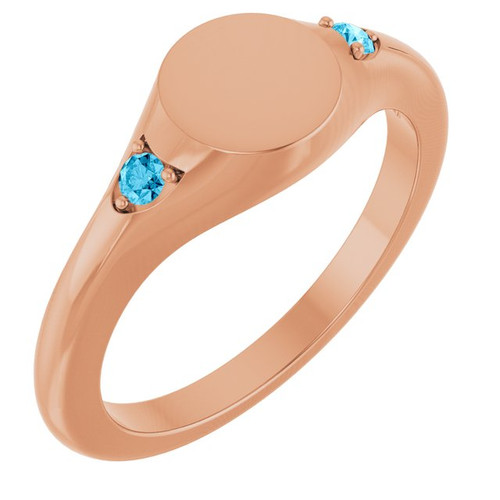 14K Rose Engravable Natural Aquamarine Signet Ring