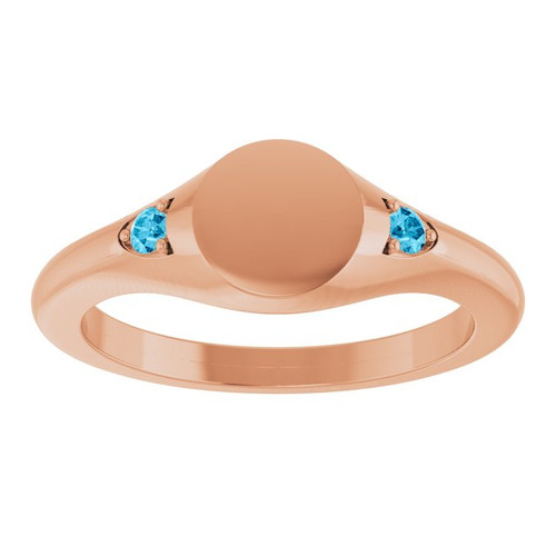 14K Rose Engravable Natural Aquamarine Signet Ring