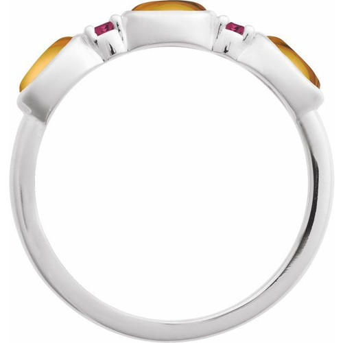 Sterling Silver Natural Citrine & Natural Pink Tourmaline Stackable Ring