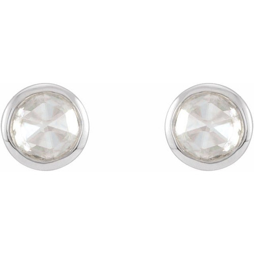 14K White .07 CTW Rose-Cut Natural Diamond Bezel-Set Earrings