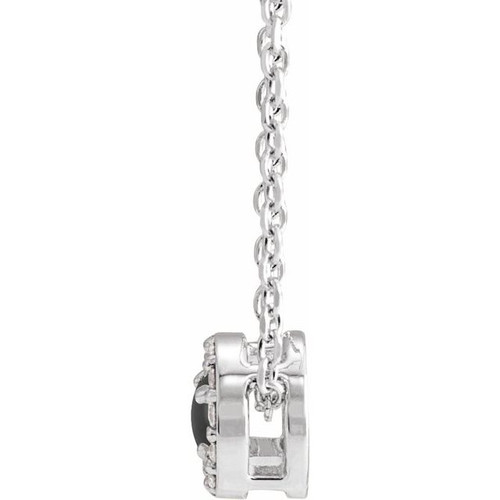 14K White Cabochon Natural Black Onyx & .06 CTW Natural Diamond Halo-Style 16-18" Necklace