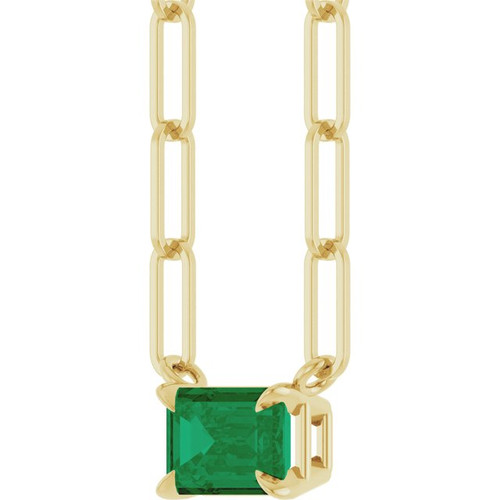 14K Yellow 6x4 mm Lab-Grown Emerald Solitaire 18" Necklace 
