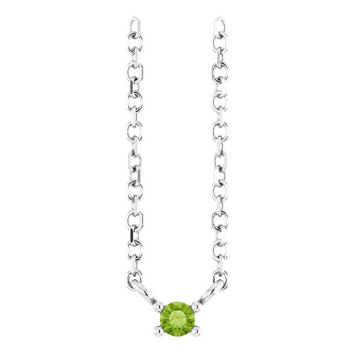 14K White Natural Peridot Bar 16" Necklace