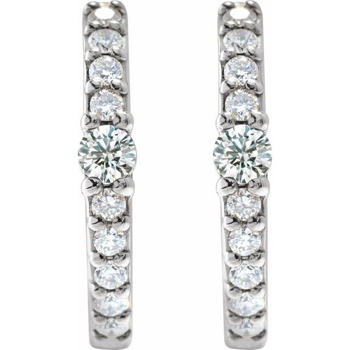 Platinum Natural White Sapphire & 1/8 CTW Natural Diamond 13.6 mm Hoop Earring