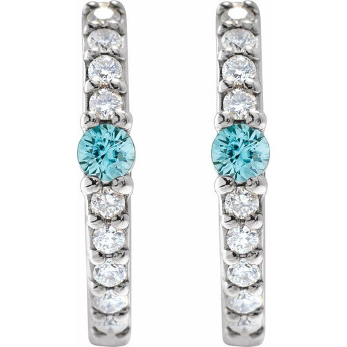 Sterling Silver Natural Blue Zircon & 1/8 CTW Natural Diamond 13.6 mm Hoop Earring