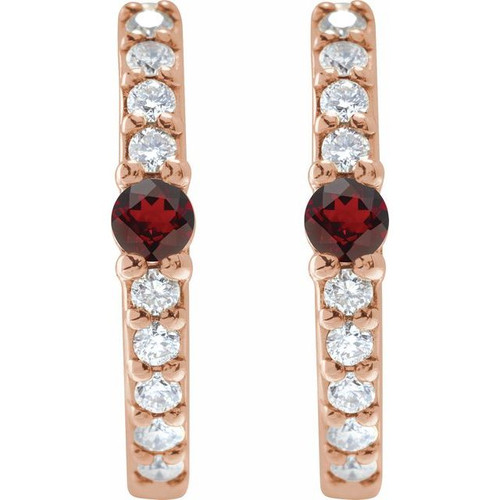 14K Rose Natural Mozambique Garnet & 1/8 CTW Natural Diamond 13.6 mm Hoop Earring
