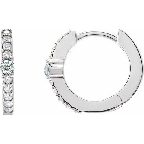 Sterling Silver Natural White Sapphire & 1/8 CTW Natural Diamond 13.6 mm Hoop Earring