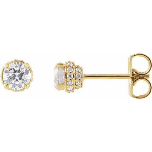14K Yellow 3/4 CTW Natural Diamond Hidden Halo Earrings