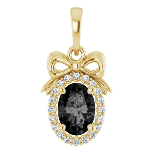 14K Yellow Natural Black Onyx & .08 CTW Natural Diamond Bow Pendant