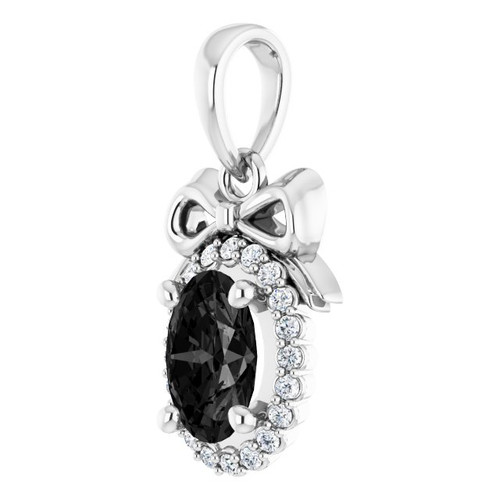 14K White Natural Black Onyx & .08 CTW Natural Diamond Bow Pendant