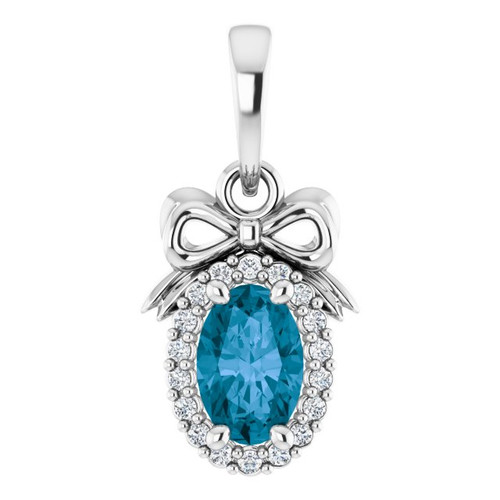 Sterling Silver Natural London Blue Topaz & .04 CTW Natural Diamond Bow Pendant