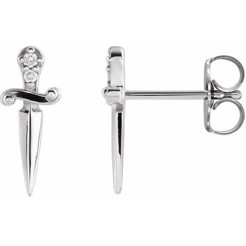 14K White .025 CTW Natural Diamond Dagger Earrings