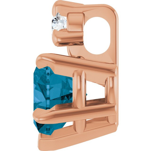 14K Rose Natural London Blue Topaz & .03 CT Natural Diamond Pendant