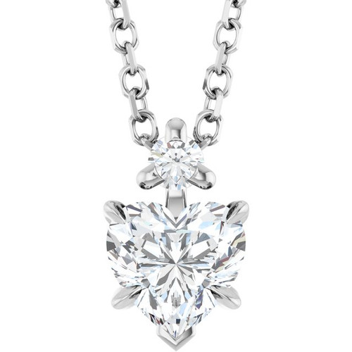 14K White Natural White Sapphire & .03 CT Natural Diamond 16-18" Necklace