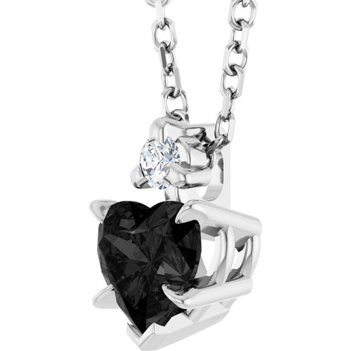 Platinum Natural Black Onyx & .03 CT Natural Diamond 16-18" Necklace