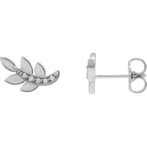 Platinum .07 CTW Natural Diamond Leaf Earrings