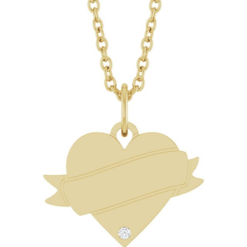 14K Yellow .005 CT Natural Diamond Engravable Heart 18" Necklace
