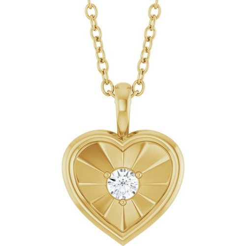 14K Yellow 1/10 CT Natural Diamond Heart 18" Necklace 