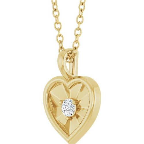 14K Yellow 1/10 CT Natural Diamond Heart 18" Necklace 