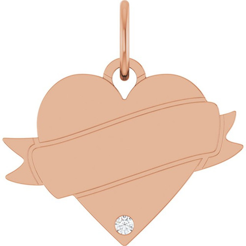 14K Rose .005 CT Natural Diamond Engravable Heart Pendant