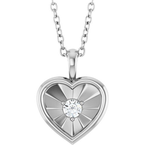 14K White 1/10 CT Natural Diamond Heart 18" Necklace 