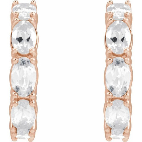 14K Rose Natural White Sapphire Hoop Earrings