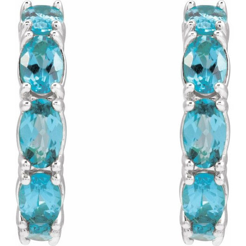 Platinum Natural Blue Zircon Hoop Earrings