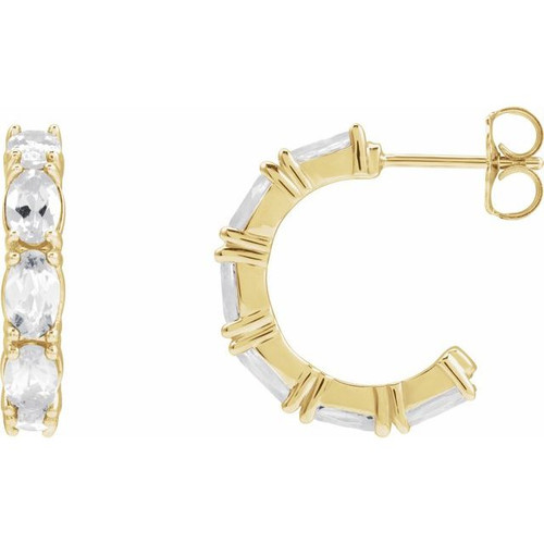 14K Yellow Natural White Sapphire Hoop Earrings