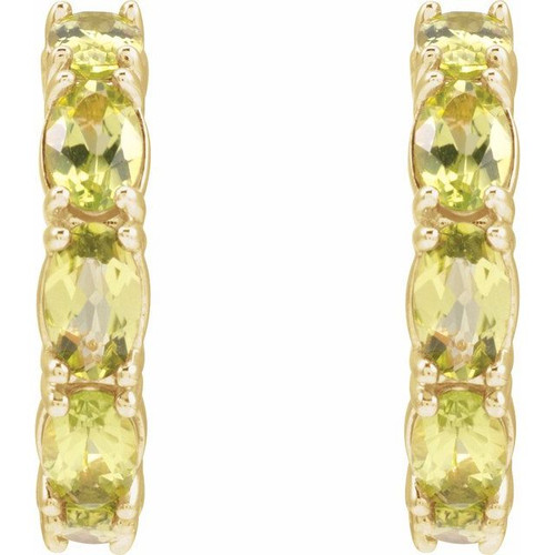 14K Yellow Natural Peridot Hoop Earrings