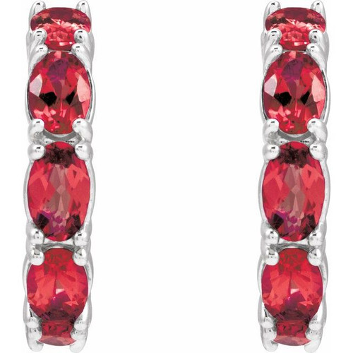 Platinum Natural Ruby Hoop Earrings