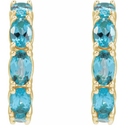 14K Yellow Natural Blue Zircon Hoop Earrings
