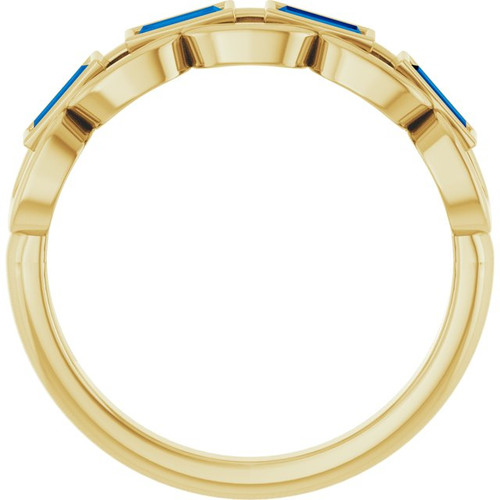 14K Yellow Lab-Grown Blue Sapphire Chain Link Ring
