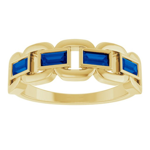 14K Yellow Lab-Grown Blue Sapphire Chain Link Ring