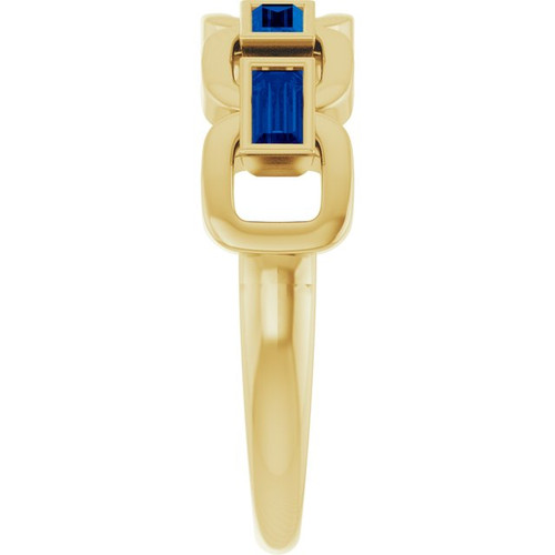 14K Yellow Lab-Grown Blue Sapphire Chain Link Ring