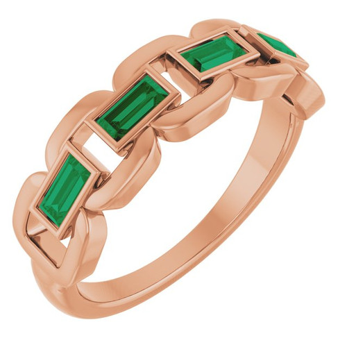 14K Rose Lab-Grown Emerald Chain Link Ring