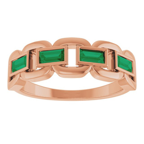 14K Rose Lab-Grown Emerald Chain Link Ring