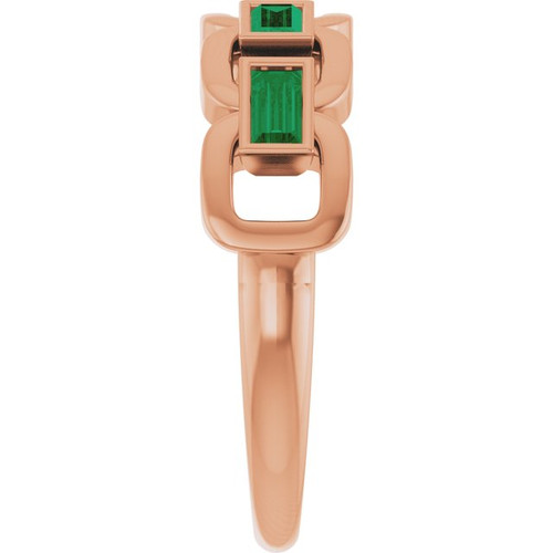 14K Rose Lab-Grown Emerald Chain Link Ring