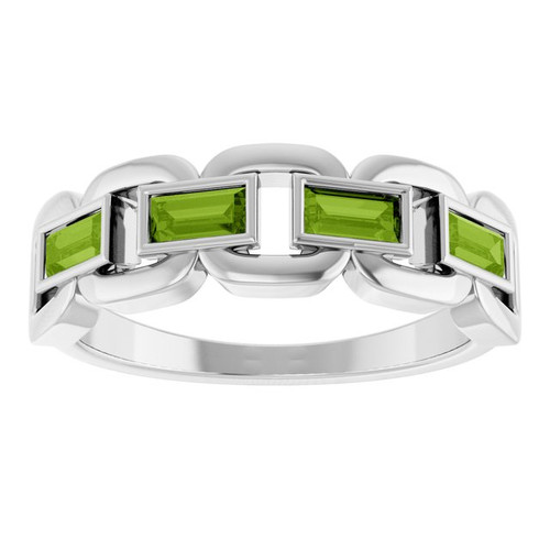14K White Natural Peridot Chain Link Ring