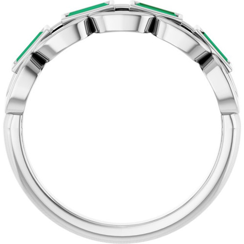 Sterling Silver Lab-Grown Emerald Chain Link Ring