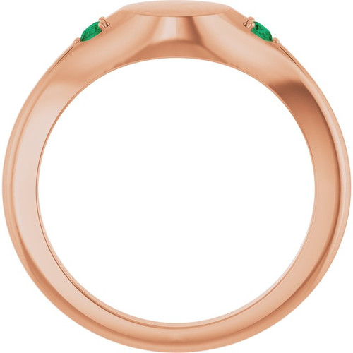 14K Rose Engravable Natural Emerald Signet Ring